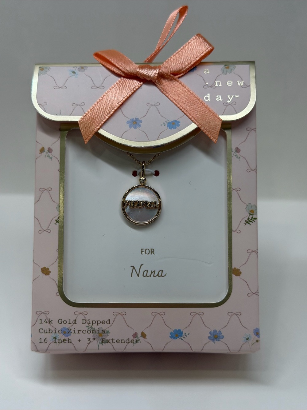 a new day Gold Nana Pendant Necklace with Pink Accents